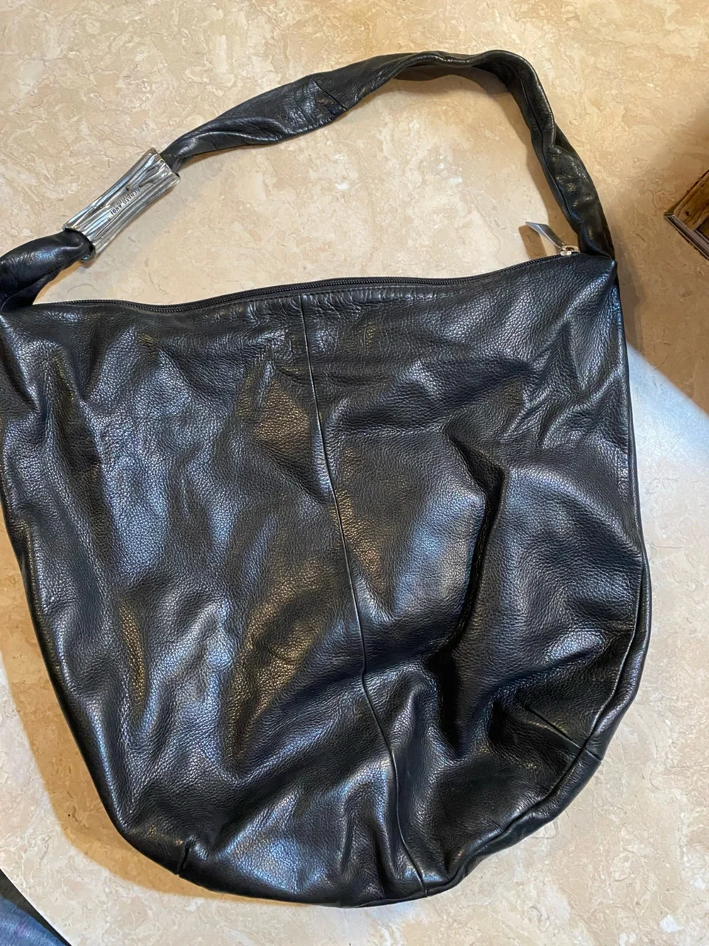 Renato Angi Black Leather Slouchy Hobo Bag